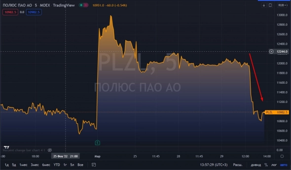 📉Полюс Золото упал на 8.4%, инвесторов беспокоит низкая цена покупки золота ЦБ