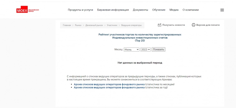 Пропала статистика на сайте мосбиржи