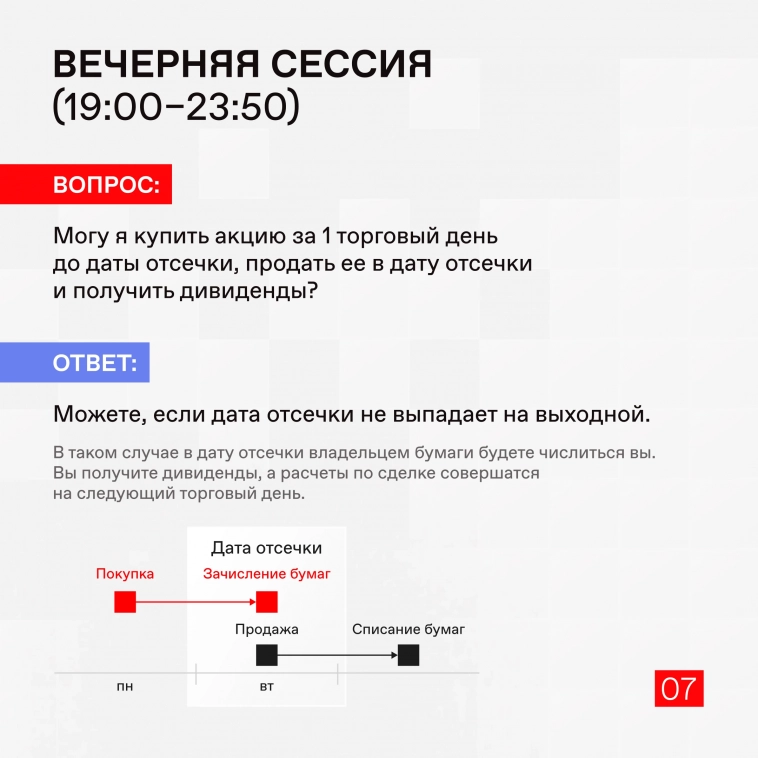 ❓ Когда купить или продать акцию в стакане Т+1, чтобы попасть в список акционеров и получить дивиденды?