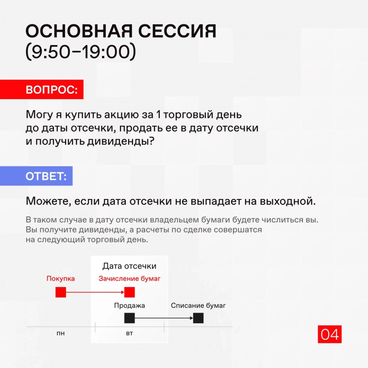 ❓ Когда купить или продать акцию в стакане Т+1, чтобы попасть в список акционеров и получить дивиденды?