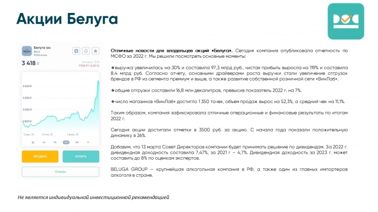 Отличные новости для владельцев акций «Белуга».