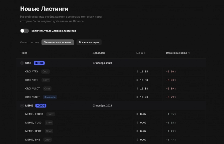 Наш новый запуск - мониторинг листингов на Binance.