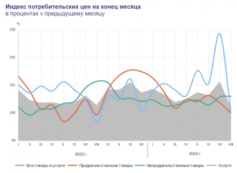 Инфляция в начале сентября — проблемы всё те же: топливный кризис, устойчивое кредитование и рост цен на бытовые услуги. Ключевая 20%?