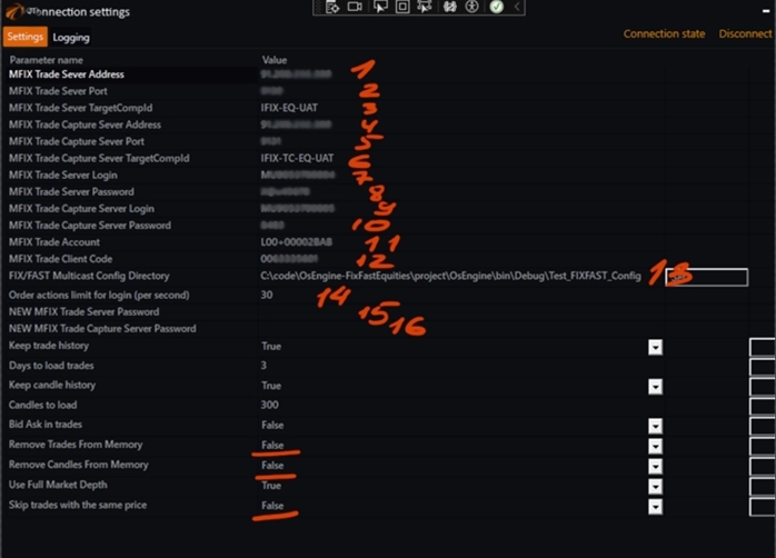 Коннектор OsEngineFIX/FAST для фондовой секции Мосбиржи: настройки коннектора