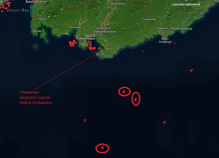 Американские санкции заблокировали более 65% флота, большинство из которых поставки в Китай, по направлению из Козьмино в Китайские порты.