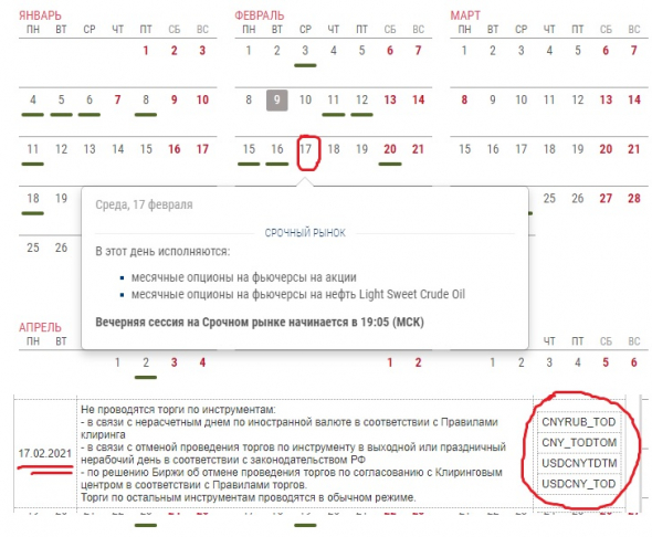 MOEX вопрос по календарю