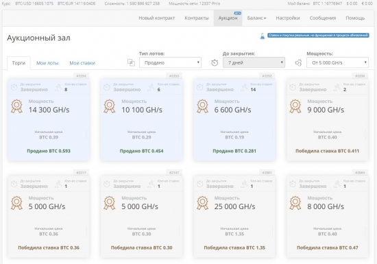Аукцион майнинг контрактов на Hashing24