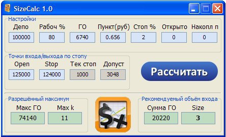 Расчёт размера позиции от стопа (exe файл).
