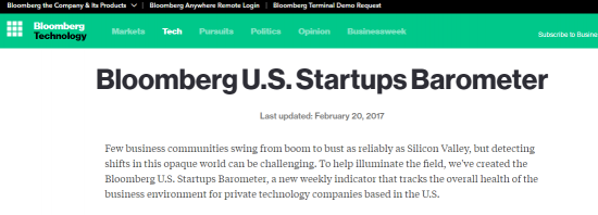 Блумберг ввел новый индекс "Барометр стартапов" Bloomberg U.S. Startups Barometer