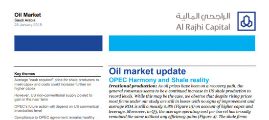 Расходы сланцевых компаний США отчет от Al Rajhi Capital.