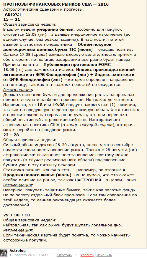 Уникальные прогнозы по индексам США (август бесплатно).