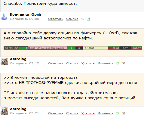 Подарок сообществу смартлаба. Астро прогноз нефти, на сегодня.