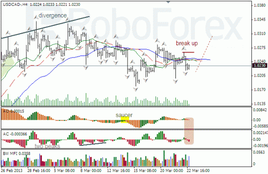 RoboForex: анализ индикаторов Б. Вильямса для USD/CAD и NZD/USD на 25.03.2013