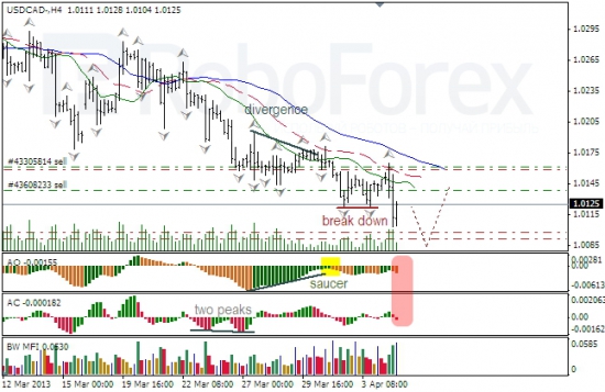 RoboForex: анализ индикаторов Б. Вильямса для USD/CAD и NZD/USD на 05.04.2013