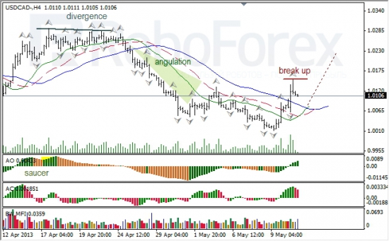 RoboForex: анализ индикаторов Б. Вильямса для USD/CAD и NZD/USD на 13.05.2013