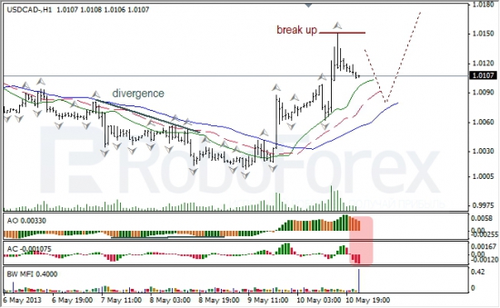 RoboForex: анализ индикаторов Б. Вильямса для USD/CAD и NZD/USD на 13.05.2013