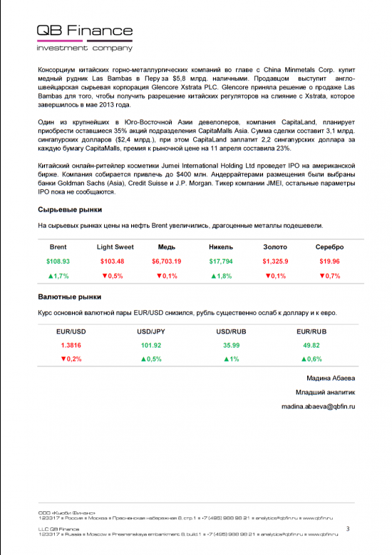 - 14.04.14 - Ежедневный обзор фондовых рынков