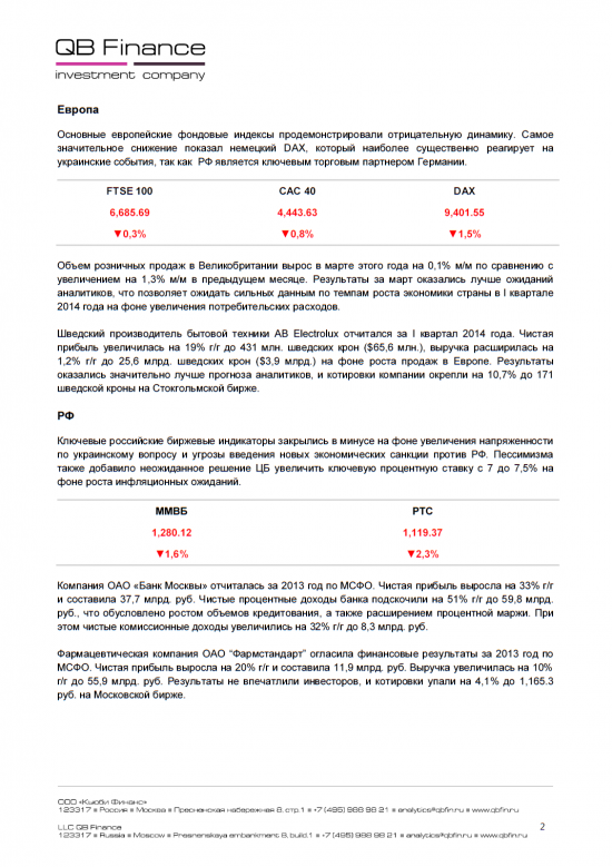 - 25.04.14 - Ежедневный обзор фондовых рынков