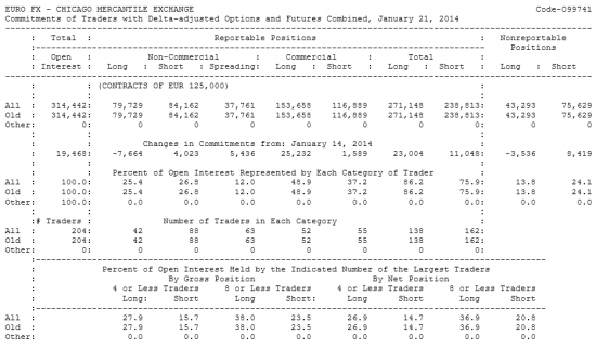 EURO FX Отчет от 24.01.2014г. (по состоянию на 21.01.2014г.)