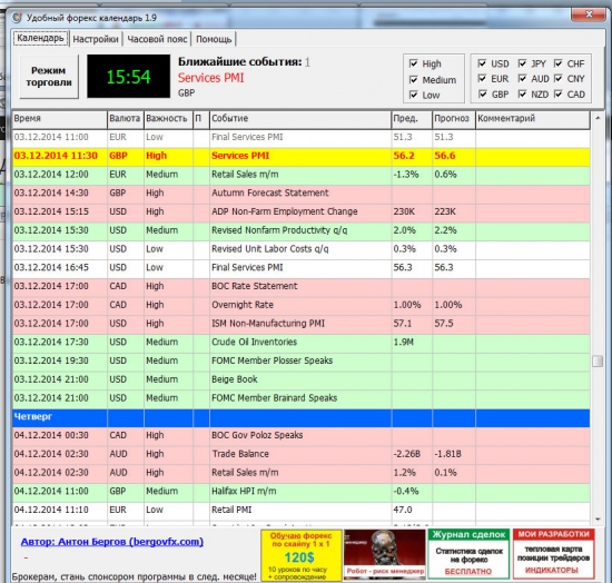 Новая версия - Бесплатный форекс календарь 1.9