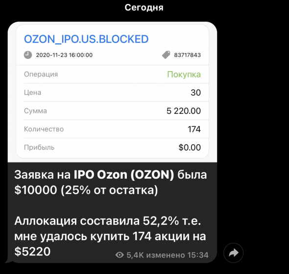 Аллокация на OZON составляет 40-50% при переподписке в 20-25 раз (со слов инвестбанкиров из госбанков) + мой личный комментарий