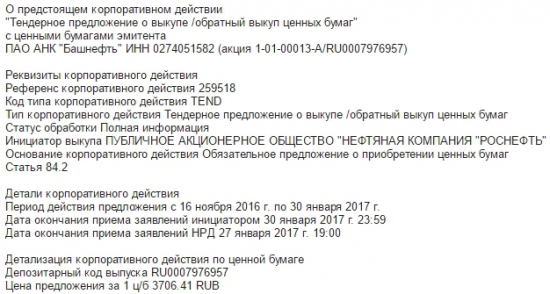 Тендерное предложение о выкупе /обратный выкуп ценных бумаг ПАО АНК "Башнефть