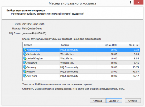 Аренда виртуальной копии платформы прямо в MetaTrader 5