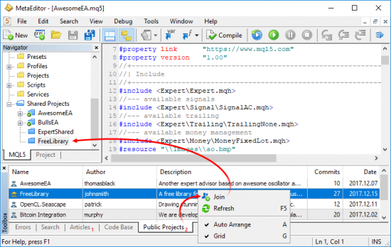 Проекты в MetaEditor и синтетические инструменты в MetaTrader 5 build 1730