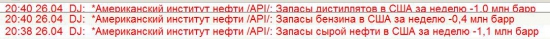 Изменение объёма запасов сырой нефти, по данным API ...