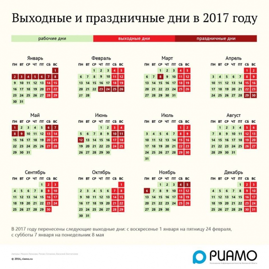 Празничные дни на 2017 год ...