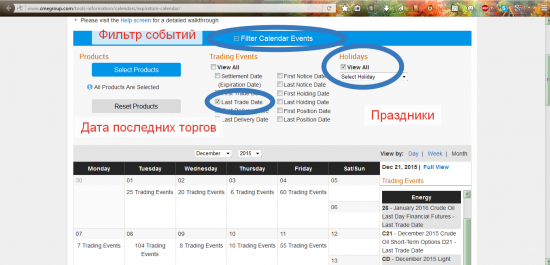 CME. Календарь экспираций