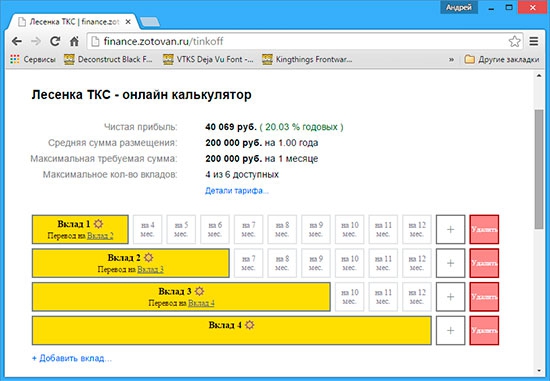 Онлайн калькулятор Лесенка ТКС