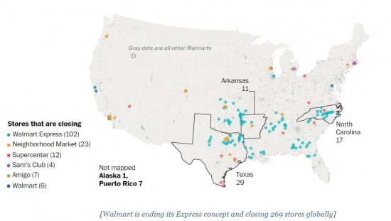 Wallmart закрывает 154 магазина // Две карты