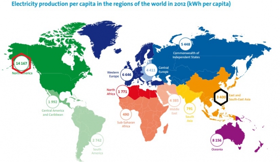 Электроэнергия - индикатор современной мощи экономики // Карта
