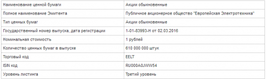 Европейская Электротехника - торги акциями компании на Мосбирже начнутся 7 сентября