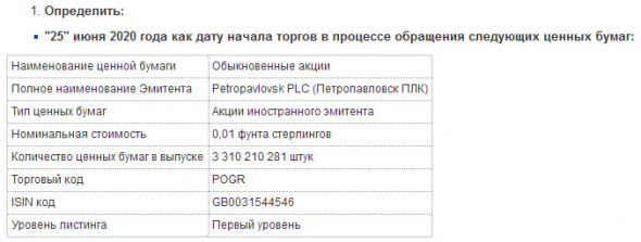 Petropavlovsk - начало торгов акциям компании на Мосбирже 25 июня