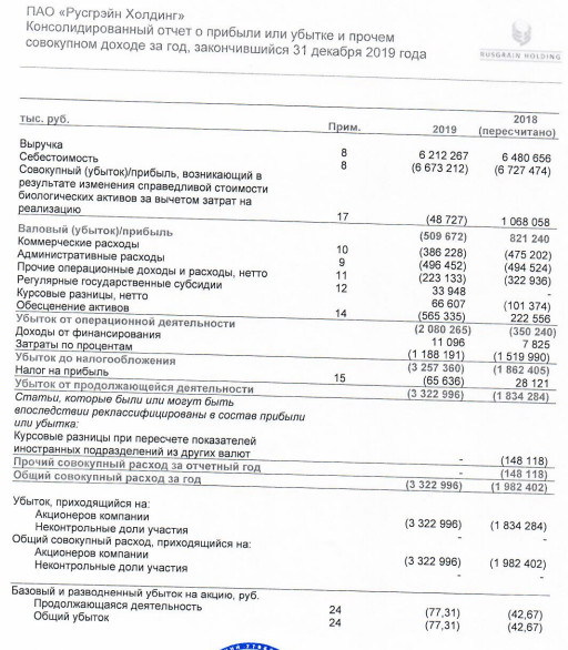 Русгрэйн - убыток МСФО 2019 г вырос на 81%