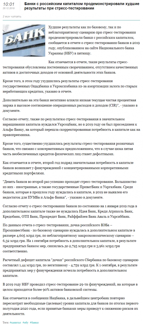 Банки с российским капиталом продемонстрировали худшие результаты при стресс-тестировании