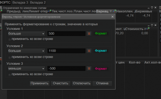 Настройка ИТС Квик для интрадея .Таблицы на информационной вкладке . Продолжение.