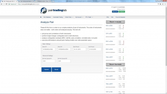 Интересный онлайн тестер для парного трейдинга (ЛайфХак!)