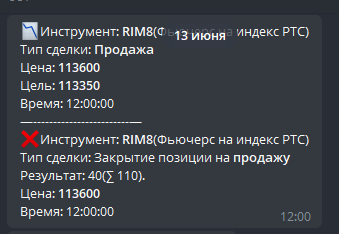 Фьючерс РТС, торгового робота из Telegram, новые результаты