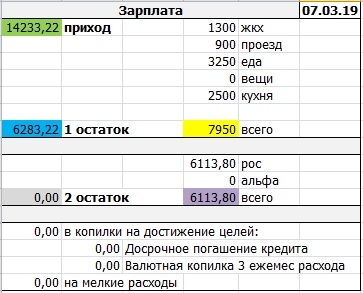 ЛИЧНЫЙ БЮДЖЕТ: распределение зарплаты за февраль 2019 г.