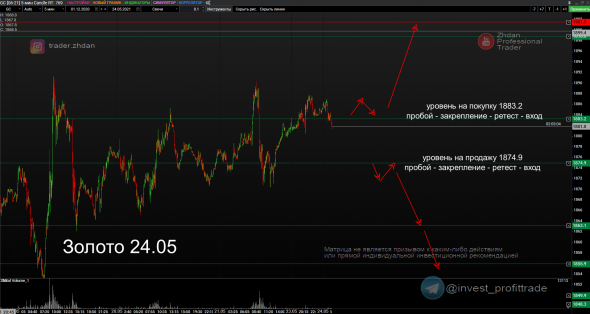 Золото, Нефть, РТС и валюта. Матрица уровней. 24 мая