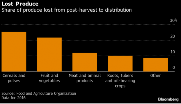 Продукты в мире на $400 млрд. в год пропадают до поступления в магазины
