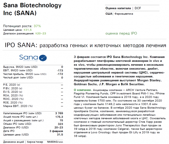 🌀Внимание! Сделка ✓446 IPO Sana Biotechnology Inc (SANA)  - новый биотех поможет заработать на бирже?