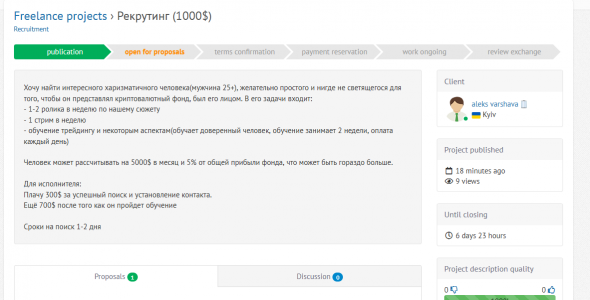 Интересная находка на бирже фриланса, новый "Криптовалютый фонд"